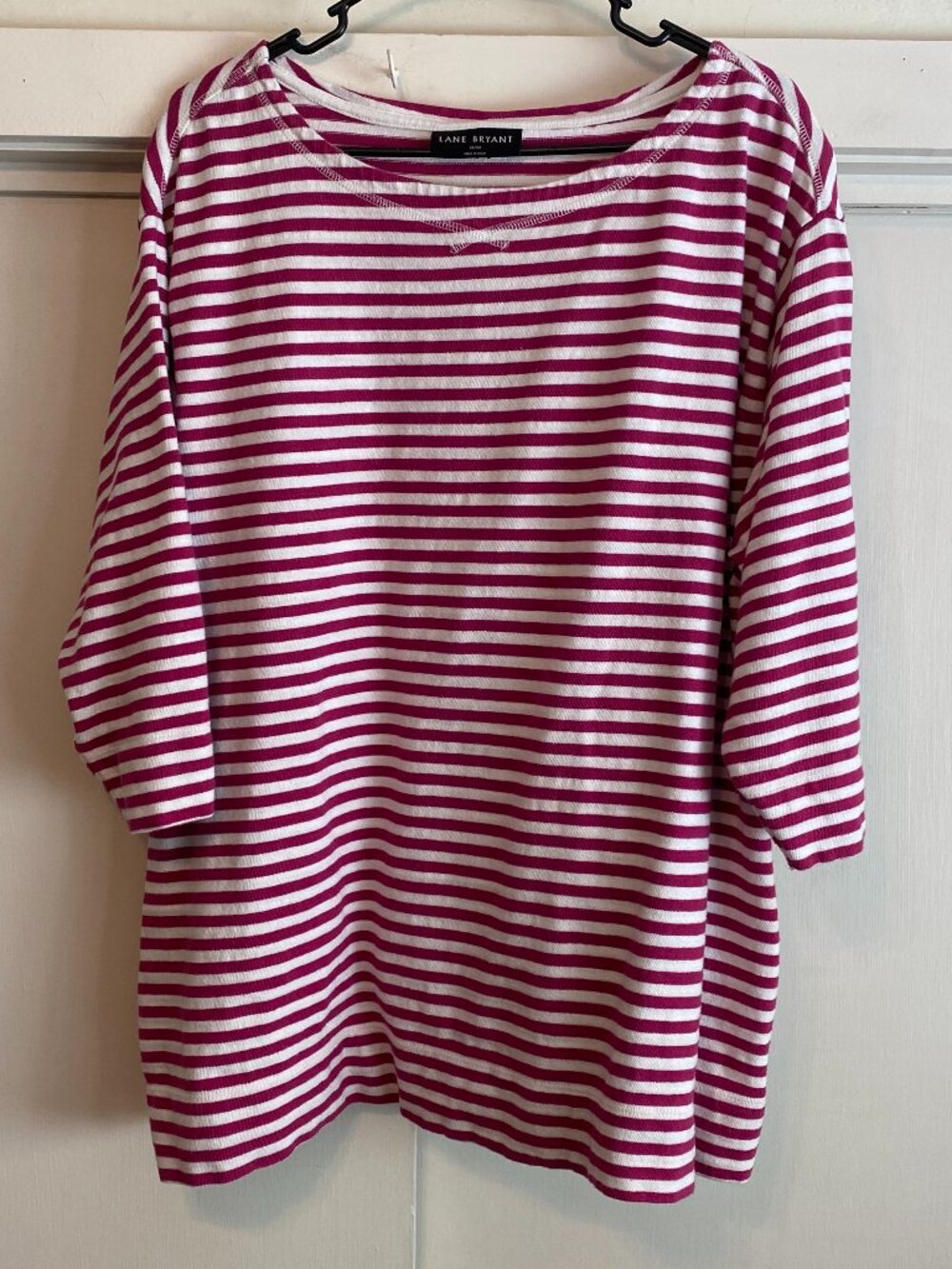 Lane Bryant, 100% cotton, burgundy & white stripe tunic, size 18/20